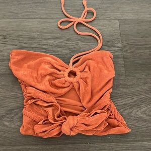 Princess Polly Light Rust Halter Top w/Keyhole Peek